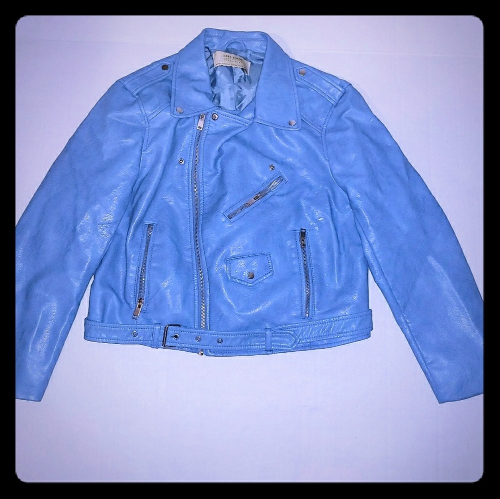 Baby blue leather jacket